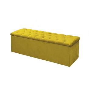 Calçadeira Baú P/ Box Casal 140cm Sofia c/ Capitonê Corano Amarelo - LM DECOR