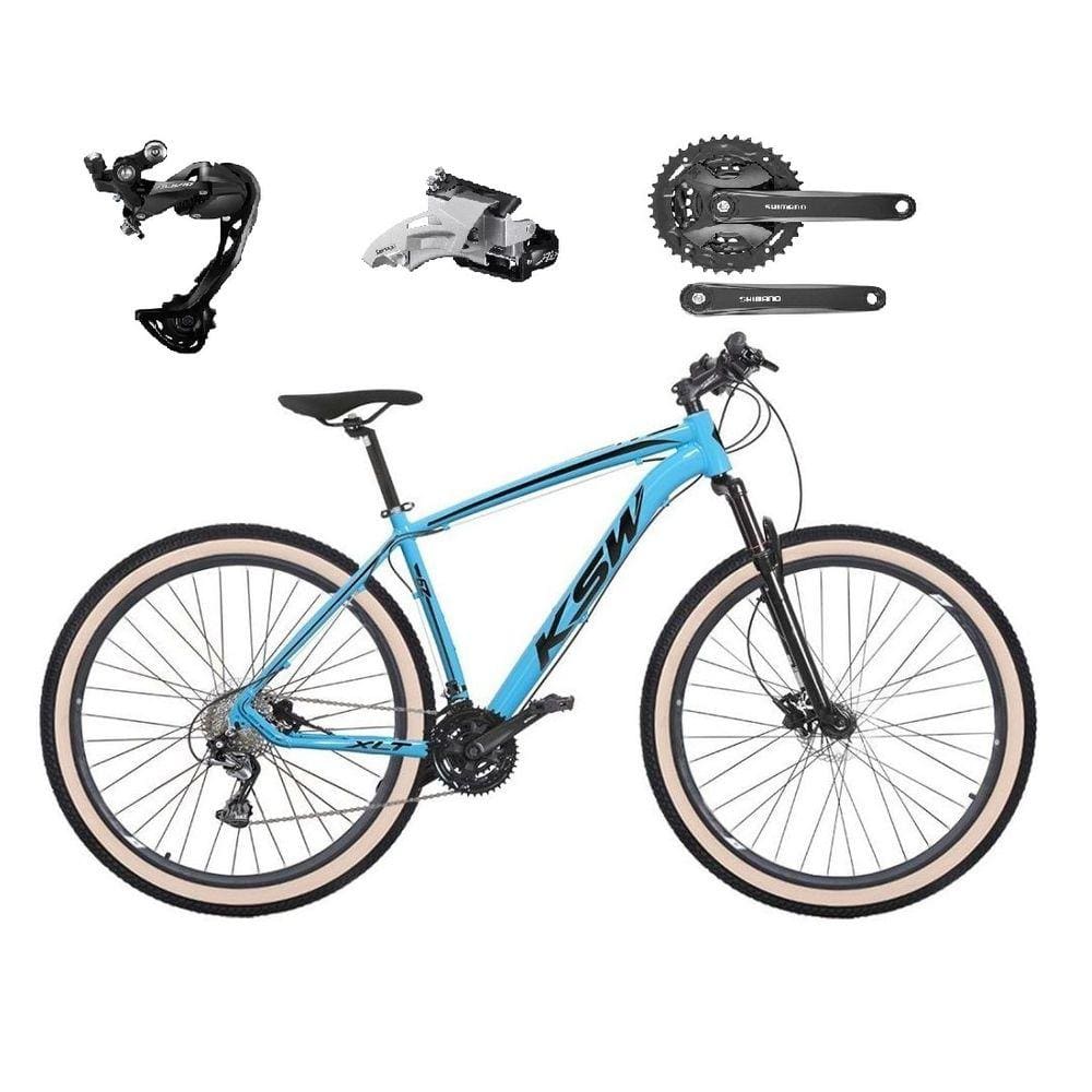 Bicicleta Aro 29 Ksw Xlt Alumínio Câmbio Traseiro Shimano Alívio e Altus 27v Freio Hidráulico Garfo Com Trava Pneu com Faixa Bege - Azul