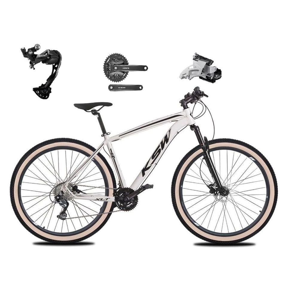 Bicicleta Aro 29 Ksw Xlt Alumínio Câmbio Traseiro Shimano Alívio e Altus 27v Freio Hidráulico Garfo Com Trava Pneu com Faixa Bege - Branco