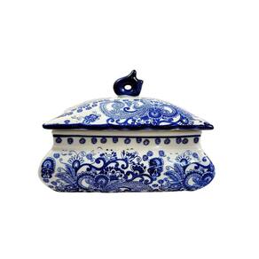 Pote Potiche Azul E Branco 15X22X16Cm Floral Porcelana
