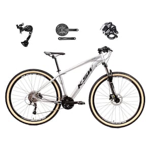 Bicicleta Aro 29 Ksw Xlt Alumínio Câmbio Traseiro Shimano Alívio e Altus 27v Freio Hidráulico Garfo Com Trava Pneu com Faixa Bege - Prata\Preto