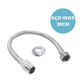 Engate Flexivel Mangueira Aço Inox Trançado 30 Cm Bitola 1/2