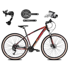 Bicicleta Aro 29 Ksw Xlt Alumínio Câmbio Traseiro Shimano Alívio e Altus 27v Freio Hidráulico Garfo Com Trava Pneu com Faixa Bege - Pto\Verm\Lar