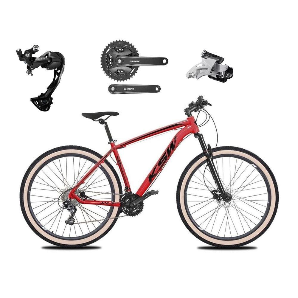 Bicicleta Aro 29 Ksw Xlt Alumínio Câmbio Traseiro Shimano Alívio e Altus 27v Freio Hidráulico Garfo Com Trava Pneu com Faixa Bege - Vermelho