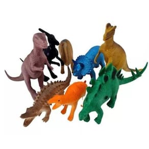 Kit Dino Dinossauro Borracha Realístico Brinquedo 8 Peças
