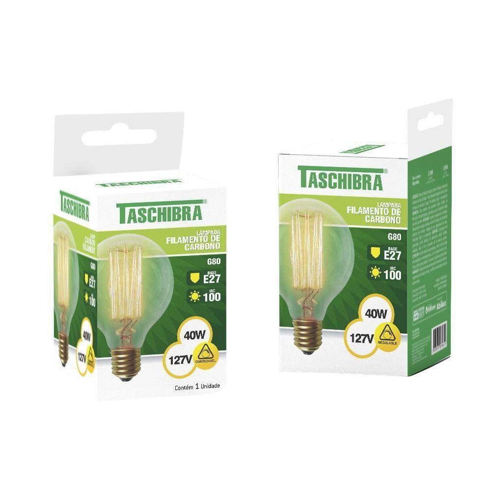 Lâmpada Filamento Carbono Taschibra G80 Retro E27 âmbar 110v