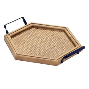 Bandeja Decorativa Hexagonal em Rattan Preto 35cm