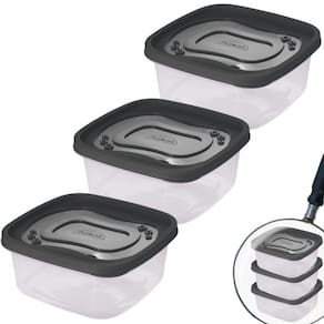Pote de plástico Clic quadrado 1,6 litros com 3 unidades Plasutil ref.13874