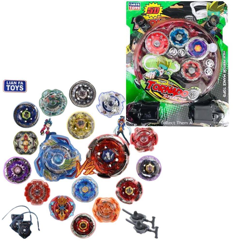 Kit com 4 pioes beyblade fight top metal lancador toy king