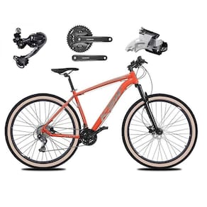 Bicicleta Aro 29 Ksw Xlt Câmbio Traseiro Shimano Deore e Altus 27v Freio Hidráulico Garfo Com Trava Pneu Faixa Bege - Laranja