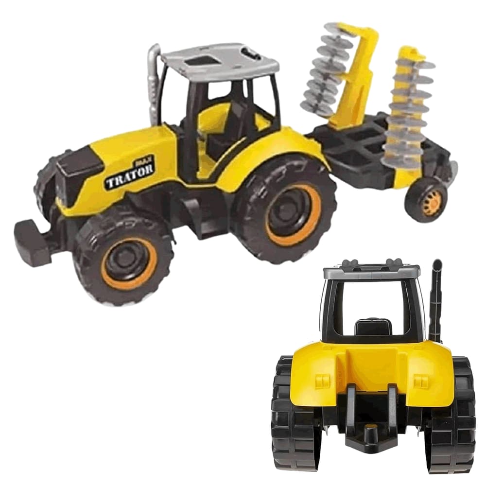 Trator com Carretinha de Arado Max Trator Amarelo