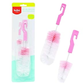 Kit de Escovas Rosa para Mamadeira e Bico Buba Baby