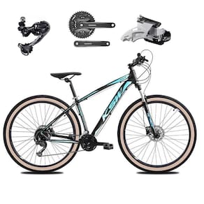 Bicicleta Aro 29 Ksw Xlt Câmbio Traseiro Shimano Deore e Altus 27v Freio Hidráulico Garfo Com Trava Pneu Faixa Bege - Preto\Azul
