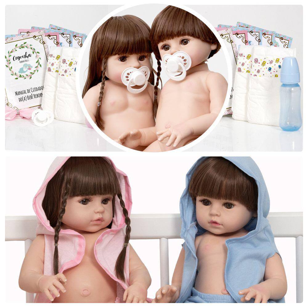 Bebe Reborn Boneca Gemeos Realista Toma Banho Casal