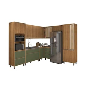 Cozinha Agata 10 Peças Ripado Freijó/Verde – Vitamov