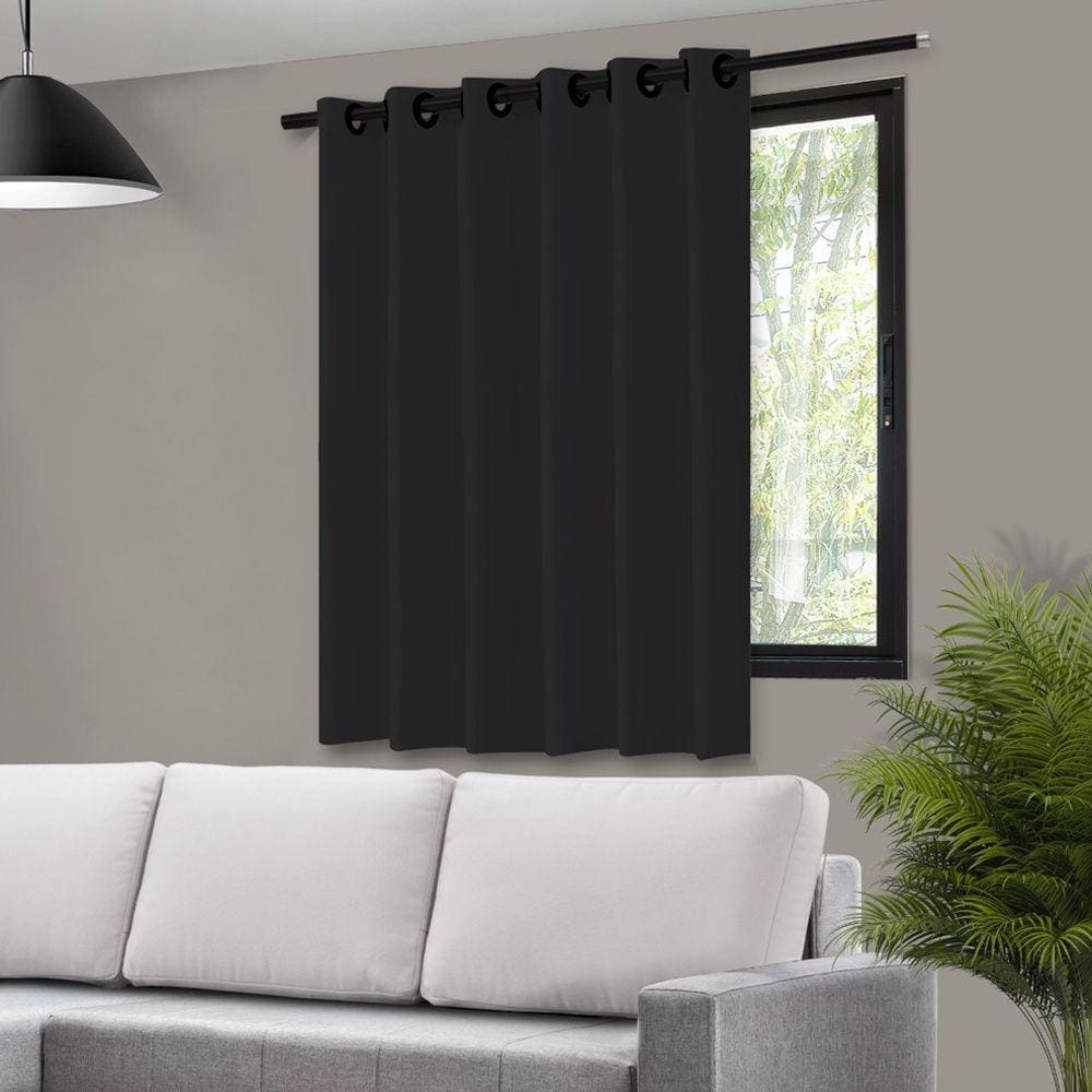 Cortina Blecaute Blackout Dupla Face Preta Corta Luz Com Ilhós - 140X140cm