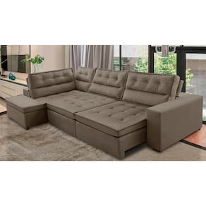 Sofá de Canto Retrátil e Reclinável com Molas LE 3,40x2,00m Viviane Suede Cinza Madelina Decor