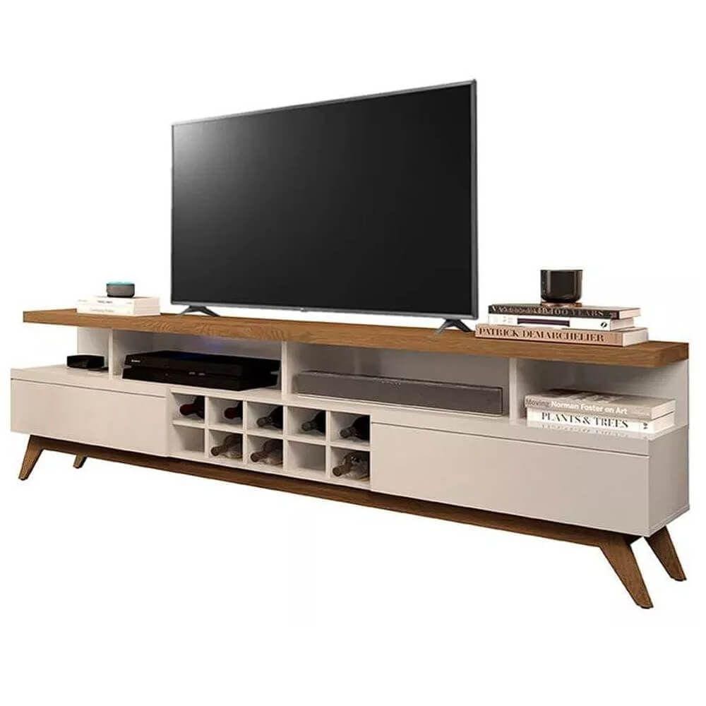 Rack Vivare 180cm com Adega para TV até 70 Polegadas 2 Gavetas Germai Off White Freijó