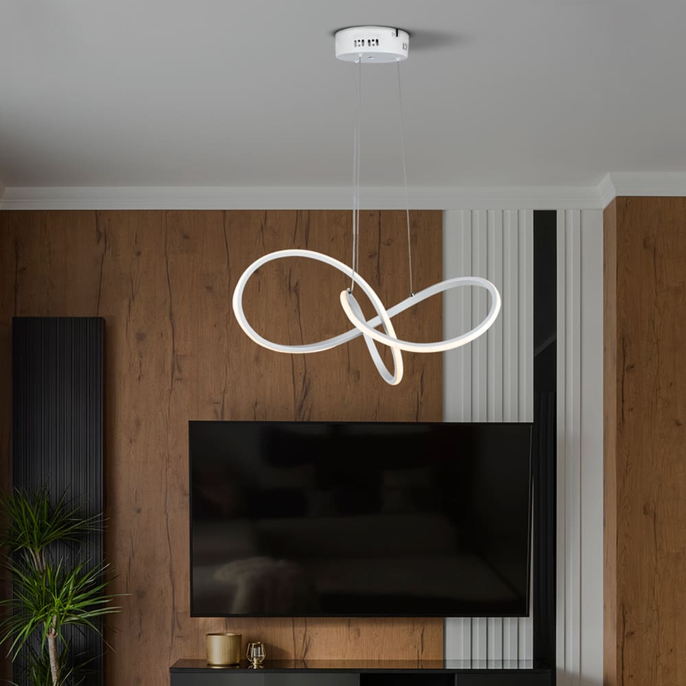 Lustre Pendente Taschibra Design Tóquio 30W Led 45cm Luz Quente 3000K Bivolt Branco