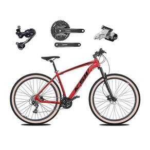 Bicicleta Aro 29 Ksw Xlt Câmbio Traseiro Shimano Deore e Altus 27v Freio Hidráulico Garfo Com Trava Pneu Faixa Bege - Vermelho