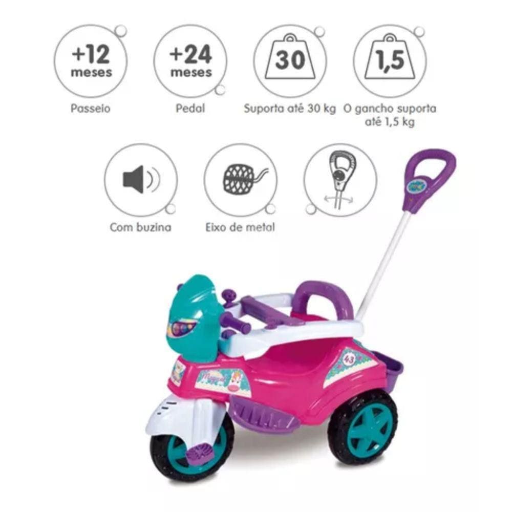 Triciclo Motoca Infantil Ice Com Haste Tchuco Samba Toys