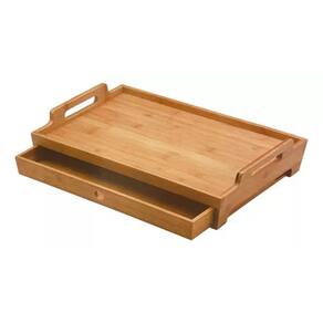 Bandeja De Servir Em Madeira Com Gaveta E Alça 43x31x10cm