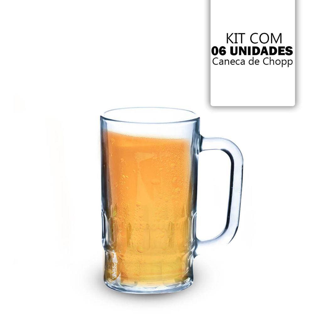 Kit Com 6 Canecas De Vidro Chopp Cerveja Bar Restaurante Padaria 360 Ml
