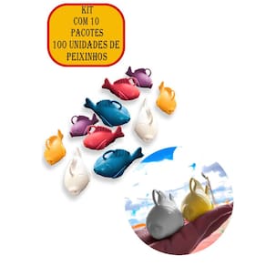 Jogo de 100 Peixinhos de Plástico de Festa Junina Pescaria