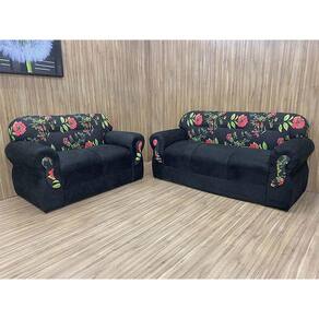 Sofá 2 e 3 Lugares Preto com Floral 601/17 Viena