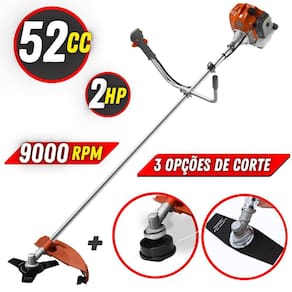 Roçadeira Á Gasolina Profissional Tekna RL520ACN-TK 52cc 2HP 9000RPM + Lâmina 2 Pontas 330mm 2,7mm e Furo 25mm Com Anel Redutor Para Furo 20mm
