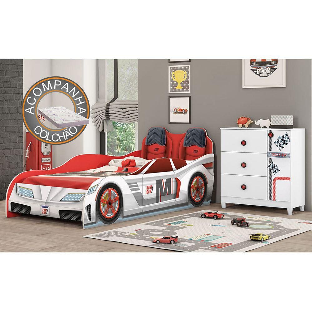 Cama Infantil Carro Drift - Vermelho / Branco - Rpm Móveis