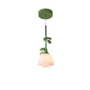 Lustre Pendente Metal Verde Flores Rosinha 1 Lâmpada