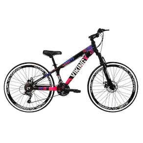 Bicicleta Aro 26 Vikingx Tuff 21v Alumínio Freio a Disco Aros Vmaxx Pretos - Preto\Rosa X25