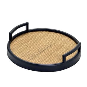 Bandeja Decorativa Redonda em Rattan Preto 30cm