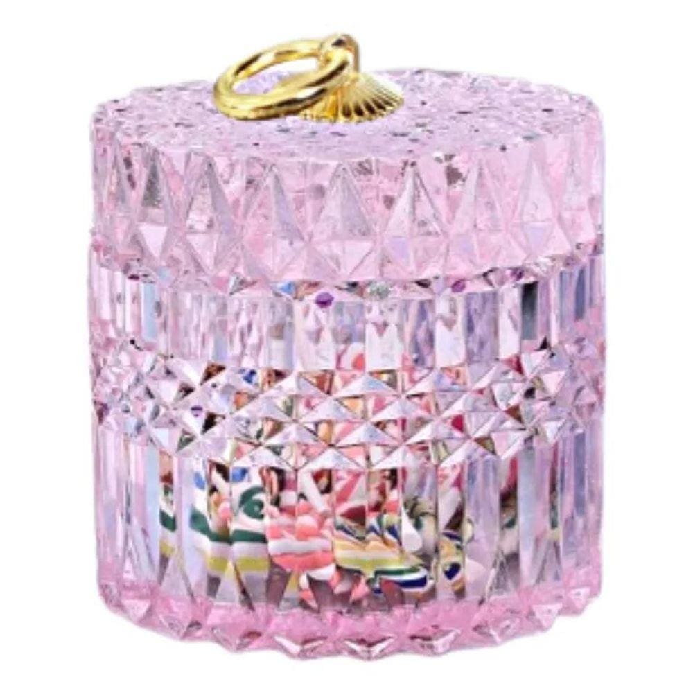 Porta Algodão Cotonete Vidro Rosa Potiche Tampa 10X10