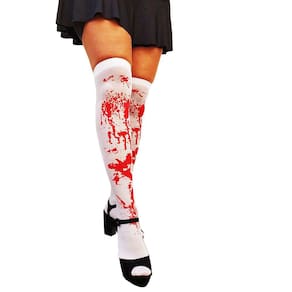 Meia 7/8 Longa Adulto Festa Fantasia Halloween: Modelo Branca Manchada de Sangue