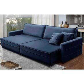 Sofá Retrátil e Reclinável 2,10m Karina Veludo Azul Madelina Decor