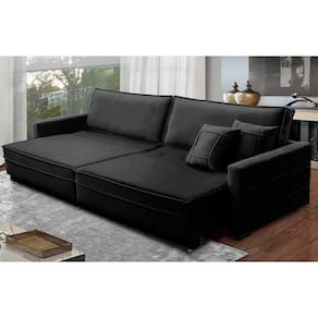 Sofá Retrátil e Reclinável 2,50m Karina Veludo Preto Madelina Decor
