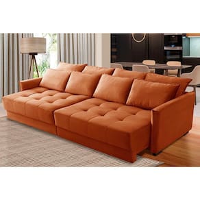 Sofá Retrátil e Reclinável 2,10m Mariah Veludo Terracota Madelina Decor