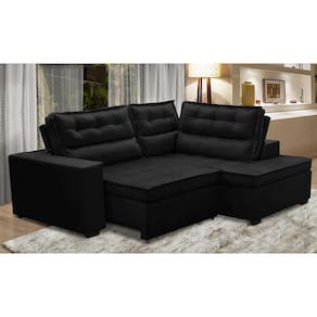 Sofá de Canto Retrátil e Reclinável com Molas LD 2,50x2,00m Viviane Suede Preto Madelina Decor