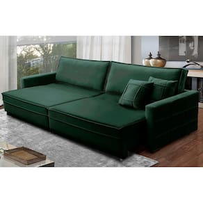 Sofá Retrátil e Reclinável 2,30m Karina Veludo Verde Madelina Decor