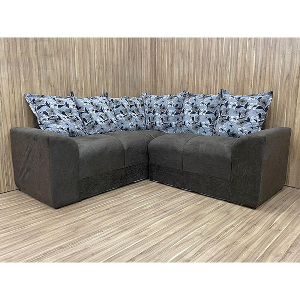 Sofá Canto Marrom com Floral 603/33 Belo