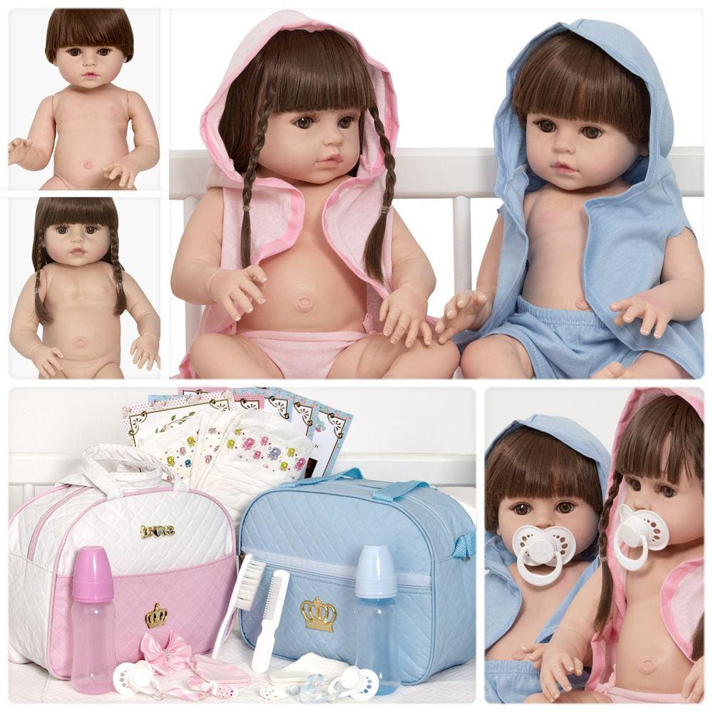 Bebe Reborn Gêmeos Casal 100% Silicone Bolsa 36 Acessórios