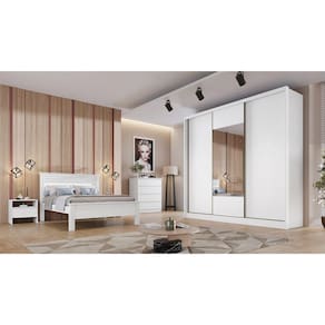 Guarda Roupa Casal com Espelho 3 Portas 6 Gavetas - Arezzo Plus-Branco - Móveis Novo Horizonte