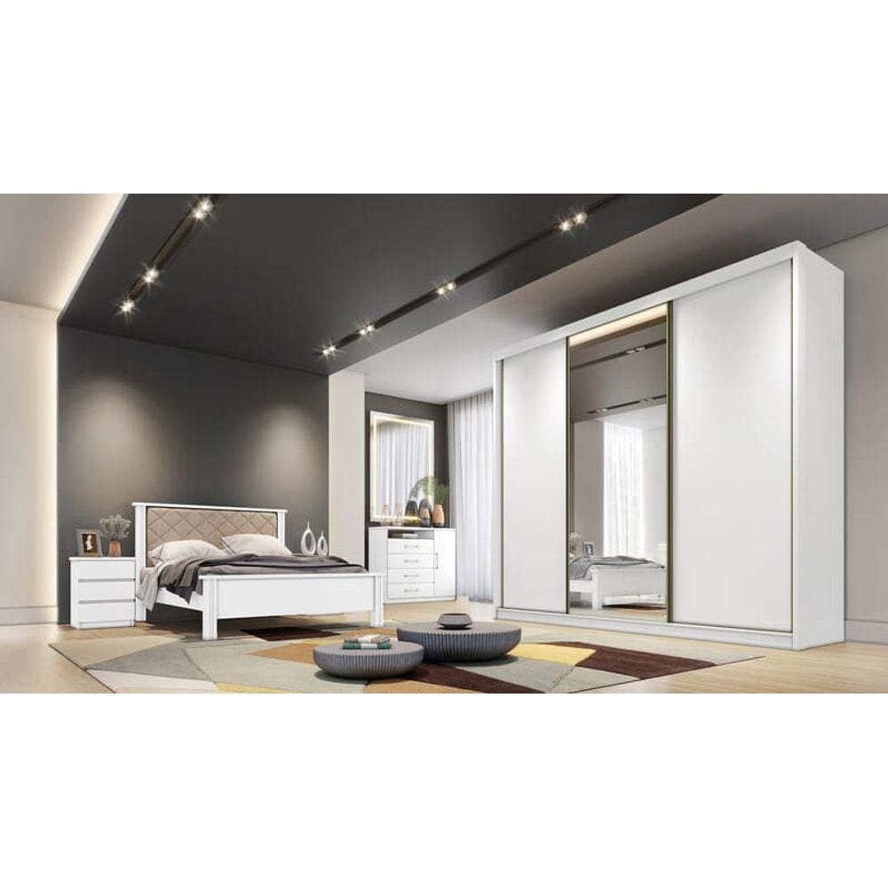 Guarda Roupa Casal com 1 Porta Espelhada 6 Gavetas - Diamond-Branco - Móveis Novo Horizonte