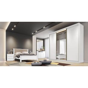 Guarda Roupa Casal com 1 Porta Espelhada 4 Gavetas - Diamond-Branco - Móveis Novo Horizonte