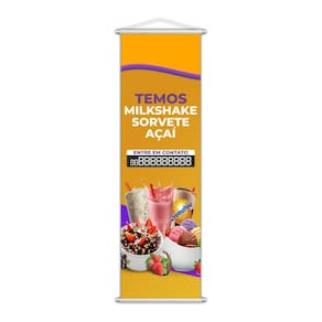 Banner Temos Milkshake Sorvete E Açaí Fone Contato 100X30Cm
