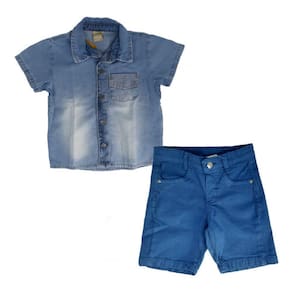 Camisa Jeans E Bermuda Algodão Infantil - 2 Peças