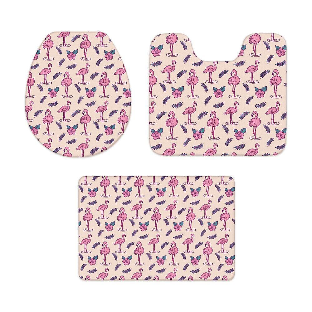 Jogo Tapete Banheiro - Flamingos