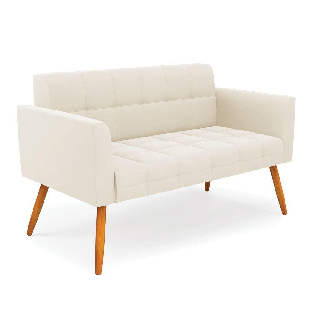 Sofá Namoradeira Elisa Veludo Bege Pés Palito Castanho - D`Rossi